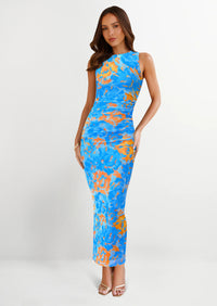 PRETTYGARDEN Wedding Guest Dresses for Women Spring Floral Bodycon Sleeveless Mesh Maxi Long Dress