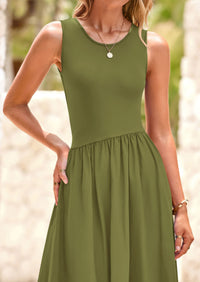 Casual Sleeveless Striped Ribbed Knit Long Dresses Beach Vacation Sundress