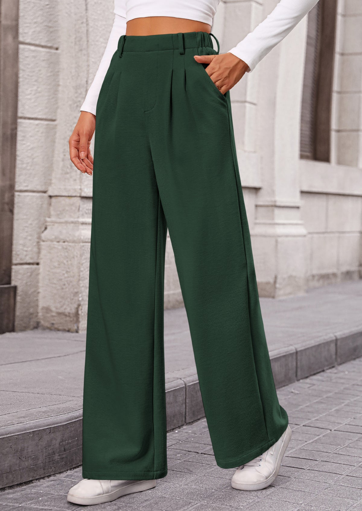 Wide Leg Casual High Elastic Waisted Work Office Palazzo Pants