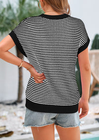 Short Sleeve Round Neck Striped Pullover Cap Sleeve Knit T-shirt