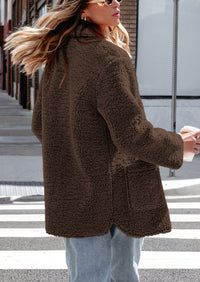 Long Sleeve Lapel Button Down Pockets Fleece Faux Fur Coats