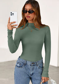PRETTYGARDEN Women's Turtleneck Long Sleeve Shirts Fall Basic Tees Ribbed Fitted Tops Thermal Layering Knit Top Clothes