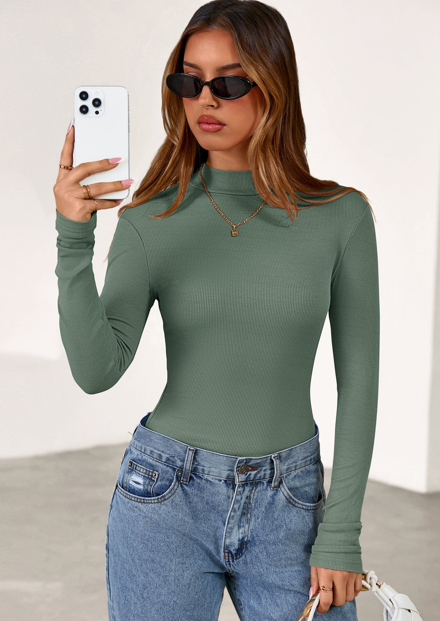 PRETTYGARDEN Women's Turtleneck Long Sleeve Shirts Fall Basic Tees Ribbed Fitted Tops Thermal Layering Knit Top Clothes