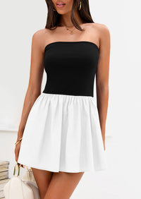Strapless Casual Tube Top Ruffle A Line Patchwork Mini Dresses Mini Party Dresses