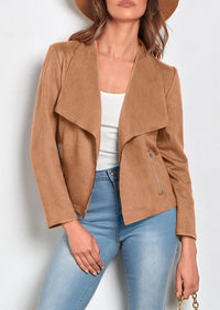 PRETTYGARDEN Women's Faux Suede Jackets Fashion Fall Clothes Long Sleeve Open Front Cropped Coat Outwear