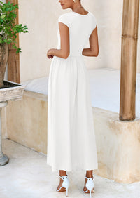 Casual Cap Sleeve Patchwork A Line Flowy Elegant Homecoming Maxi Dress