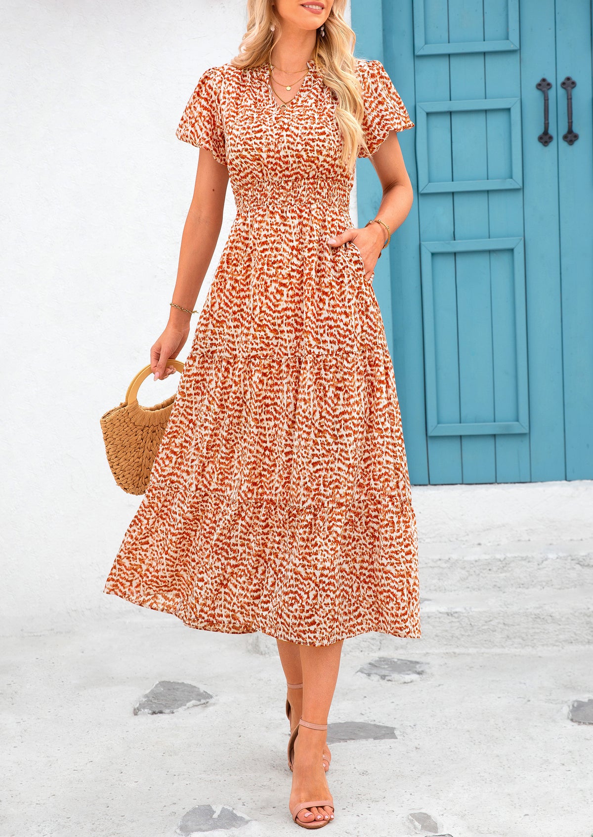 Casual V-neck short sleeved Bohemian Maxi dress