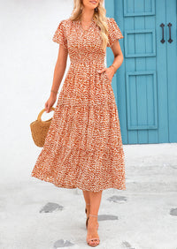 Casual V-neck short sleeved Bohemian Maxi dress