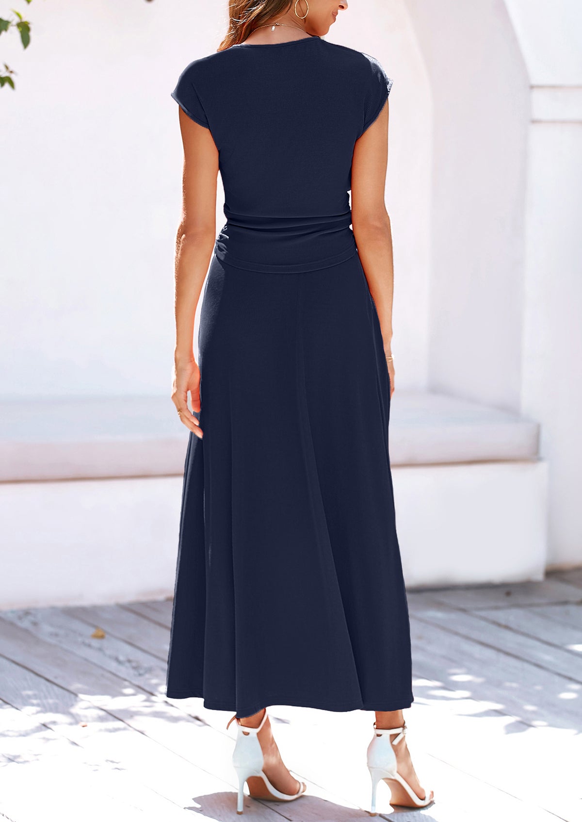 Casual Knit Short Sleeve Crop Top High Waist Skirt 2 Piece Sets