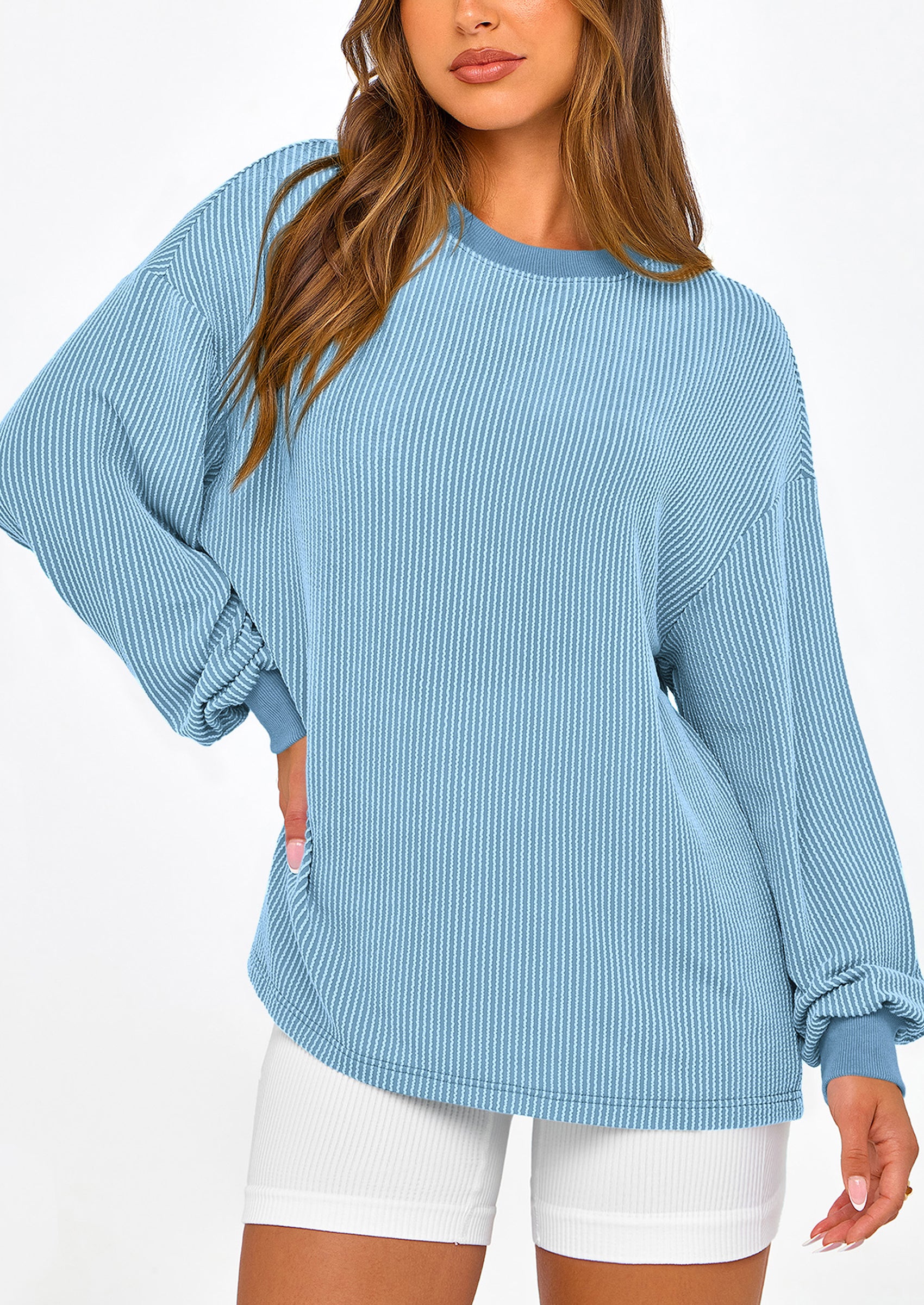 PRETTYGARDEN Women's Long Sleeve Tee Shirts Spring Fall Trendy Clothes Casual Loose Crewneck Ribbed Blouse Tunic Tops