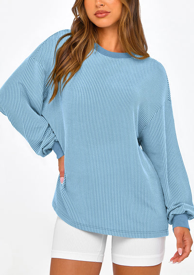 PRETTYGARDEN Women's Long Sleeve Tee Shirts Spring Fall Trendy Clothes Casual Loose Crewneck Ribbed Blouse Tunic Tops