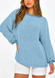 Long Sleeve Casual Loose Crew Neck Ribbed Blouse
