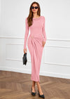 PRETTYGARDEN Women's Fall Wedding Guest Cocktail Midi Dresses Elegant Long Sleeve Bodycon Ruched Dress Fashion Clothing