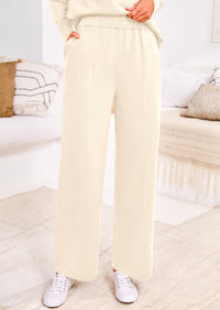 PRETTYGARDEN Two Piece Matching Sweater Lounge Sets Knit Long Sleeve Pullover Tops Wide Leg Pants