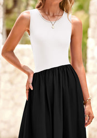 Casual Sleeveless Striped Ribbed Knit Long Dresses Beach Vacation Sundress