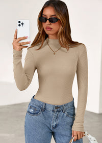 PRETTYGARDEN Women's Turtleneck Long Sleeve Shirts Fall Basic Tees Ribbed Fitted Tops Thermal Layering Knit Top Clothes