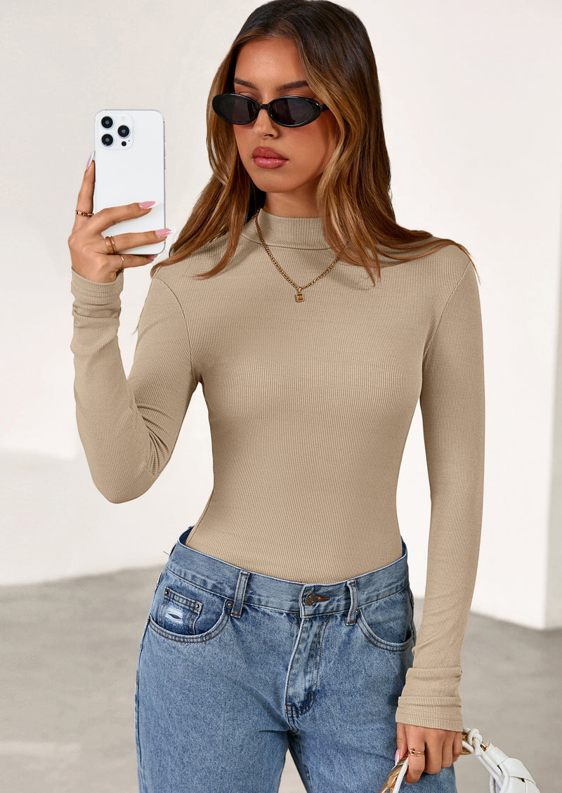 PRETTYGARDEN Women's Turtleneck Long Sleeve Shirts Fall Basic Tees Ribbed Fitted Tops Thermal Layering Knit Top Clothes