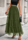PRETTYGARDEN Maxi Skirts for Women Fall Tulle High Waisted Ruffle Flowy A-Line Long Skirt Country Concert Outfits
