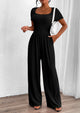 Casual Short Sleeve Square Neck Wide Leg Jumpsuits