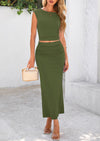 PRETTYGARDEN 2 Piece Sets Going Out Casual Cap Sleeve Crop Tops Ruched Maxi Long Skirts Outfits