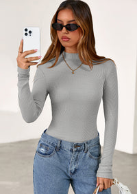 PRETTYGARDEN Women's Turtleneck Long Sleeve Shirts Fall Basic Tees Ribbed Fitted Tops Thermal Layering Knit Top Clothes