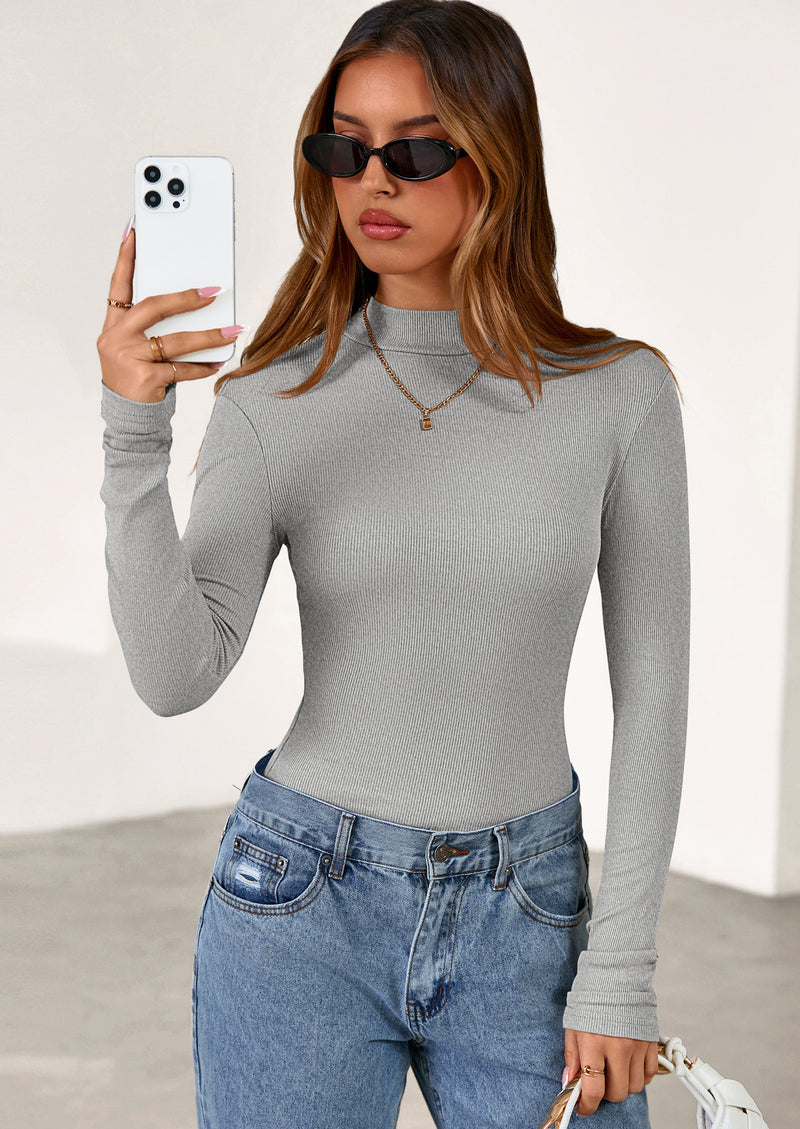 PRETTYGARDEN Women's Turtleneck Long Sleeve Shirts Fall Basic Tees Ribbed Fitted Tops Thermal Layering Knit Top Clothes