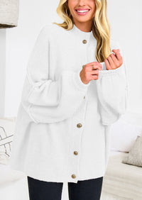 PRETTYGARDEN Women's Winter Button Down Cardigan Sweaters Mock Neck Lantern Long Sleeve Chunky Knit Jacket Trendy Outerwear