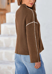 Chunky Knit  Casual Long Sleeve Mock Neck Oversized Loose Sweaters