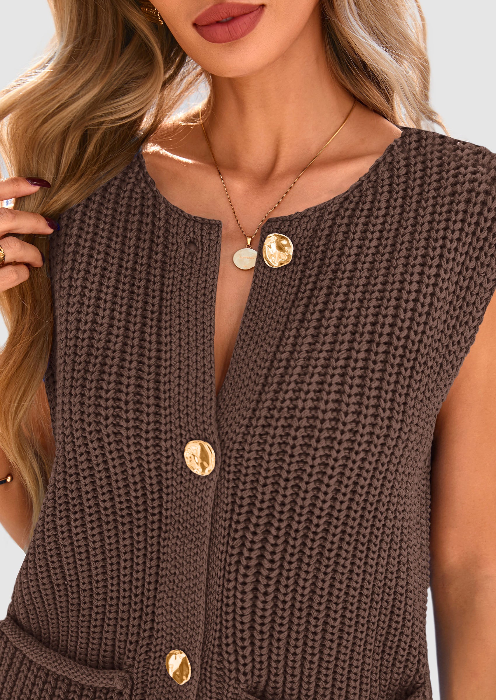 PRETTYGARDEN Women's Summer Sweaters Vest Sleeveless Button Down Cropped Pockets Chunky Knit Cardigan Trendy Tank Tops