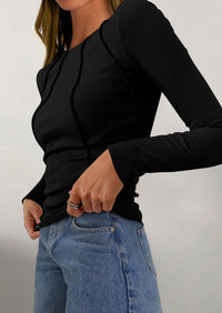 Long Sleeved Crop Exposed Casual T-Shirt