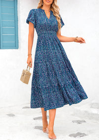 Casual V-neck short sleeved Bohemian Maxi dress