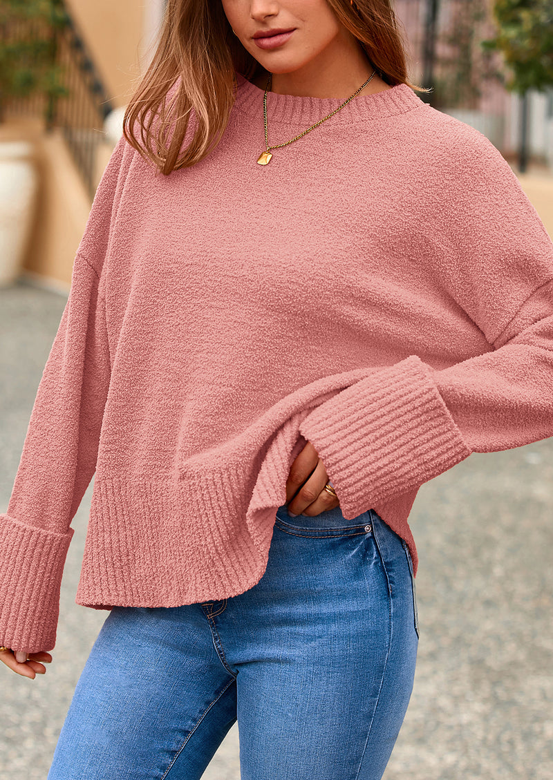 PRETTYGARDEN Women's Fall Oversized Sweaters Casual Crewneck Pullover Long Sleeve Fuzzy Chunky Knit Tops Blouse