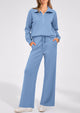 Flip Collar Half Zip Top And Wide Leg Pants Casual Two-Piece Set