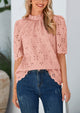 Short Sleeve Eyelet Embroidered Dressy Casual Blouse