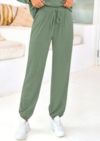 Solid Color Casual Top Drawstring Pants Two-Piece Sets