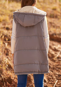 PRETTYGARDEN Womens Fall Reversible Vests Sleeveless Fleece Jacket Zip Up Hoodie Pockets Long Warm Winter Coat Outerwear