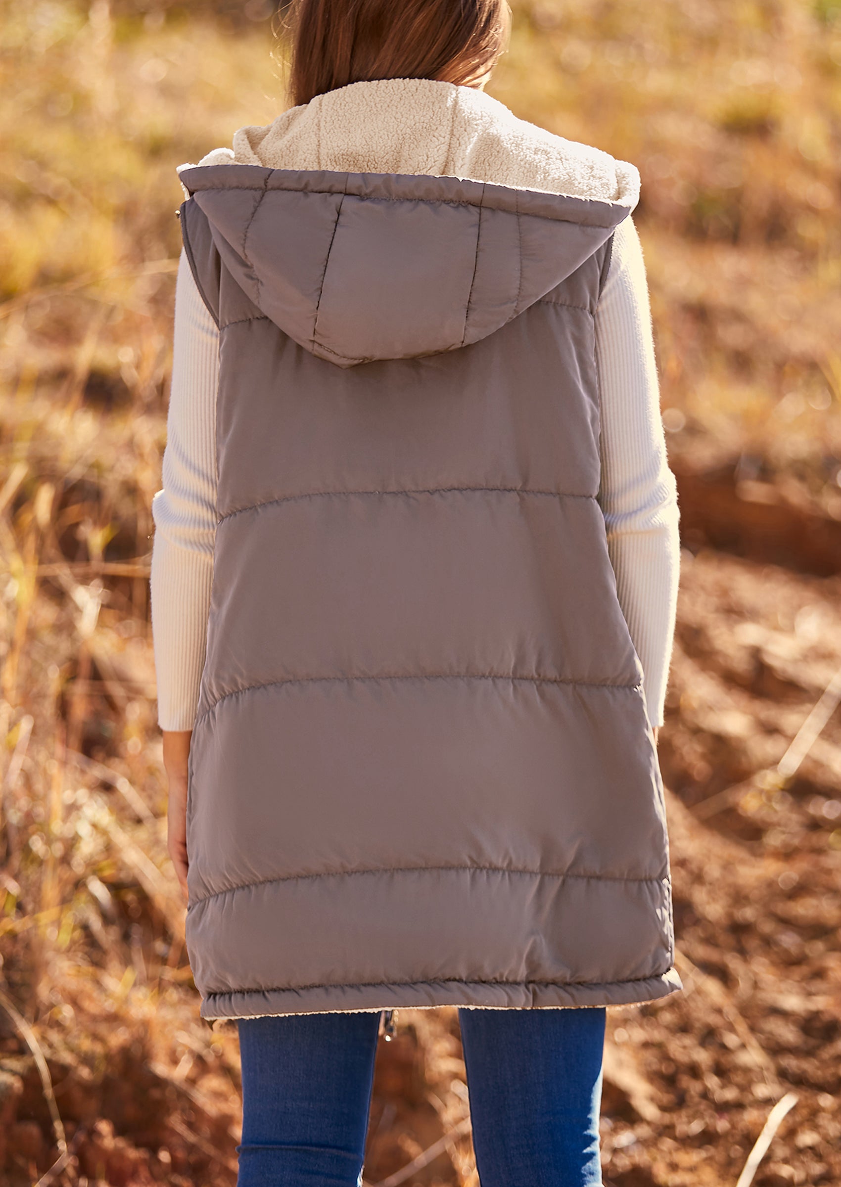 PRETTYGARDEN Womens Fall Reversible Vests Sleeveless Fleece Jacket Zip Up Hoodie Pockets Long Warm Winter Coat Outerwear