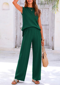 Pullover Tops And Wide Leg Pants Casual Two Piece Sets