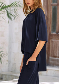 Short Sleeve Pullover Tops And Wide Leg Pants Two Piece Sets