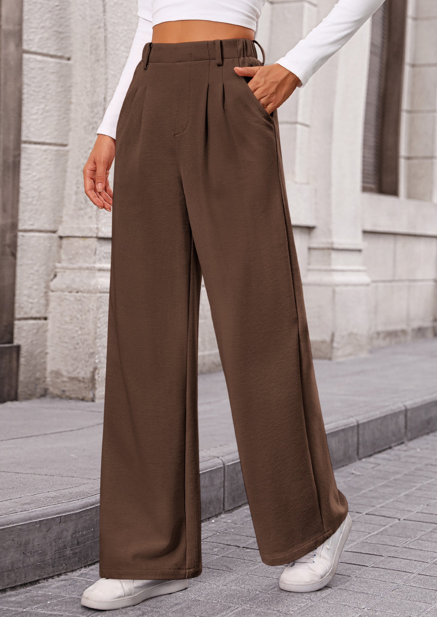 Wide Leg Casual High Elastic Waisted Work Office Palazzo Pants