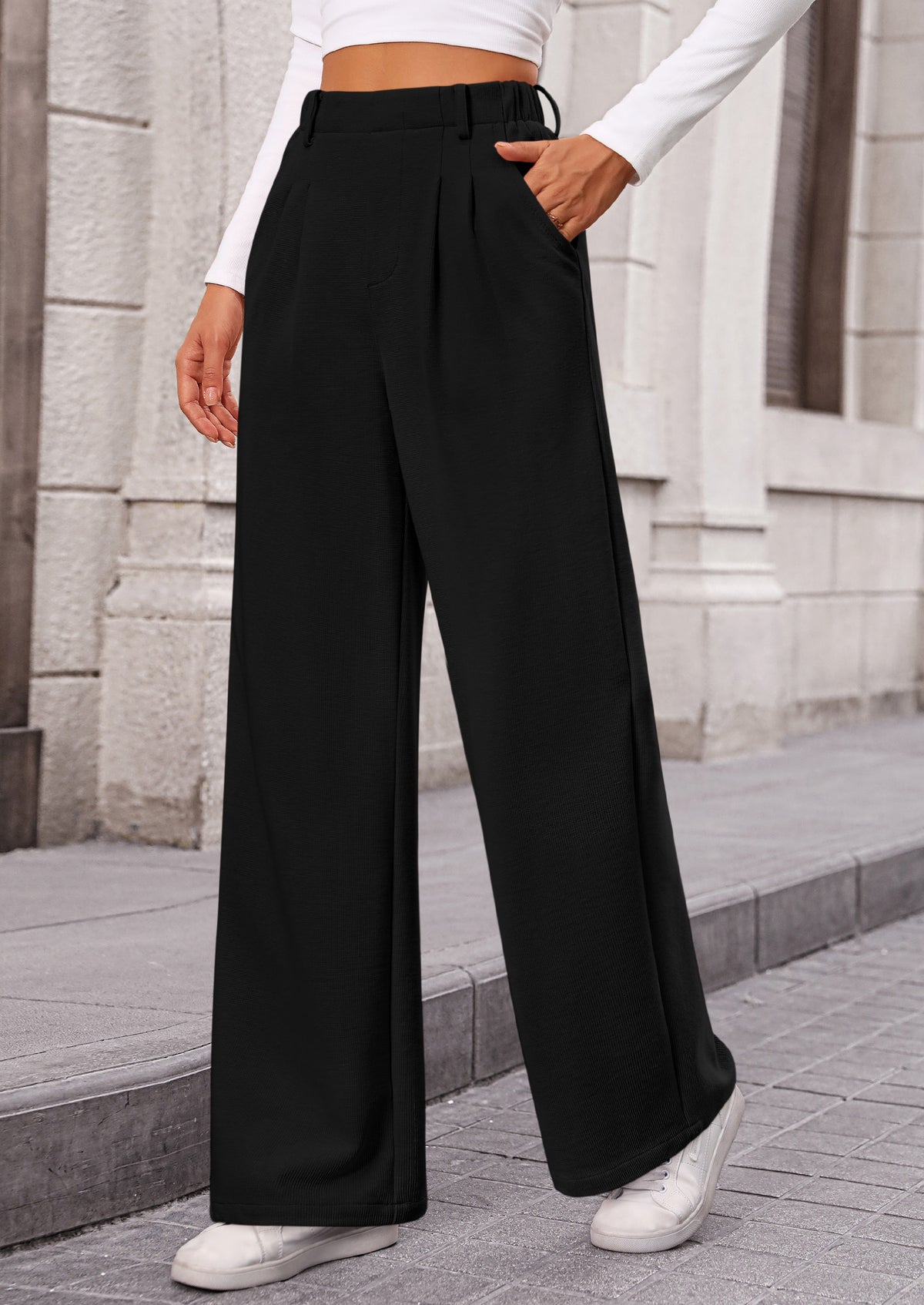 Wide Leg Casual High Elastic Waisted Work Office Palazzo Pants