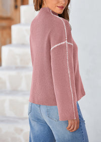 Chunky Knit  Casual Long Sleeve Mock Neck Oversized Loose Sweaters