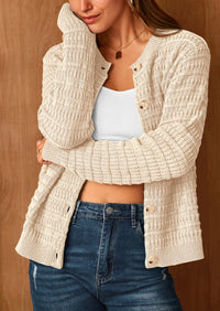 Knit Cardigan Long Sleeve Open Front Button Down Jacket
