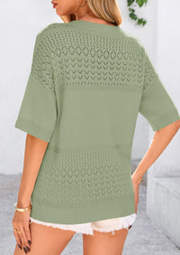 Short Sleeved Casual V-Neck Knitted Small Eye Shirt