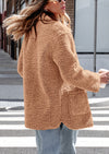 PRETTYGARDEN Women's Winter Faux Fur Coats Long Sleeve Lapel Button Down Pockets Fleece Sherpa Jacket Casual Trendy Outerwear