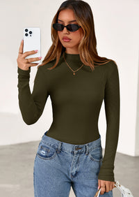 PRETTYGARDEN Women's Turtleneck Long Sleeve Shirts Fall Basic Tees Ribbed Fitted Tops Thermal Layering Knit Top Clothes