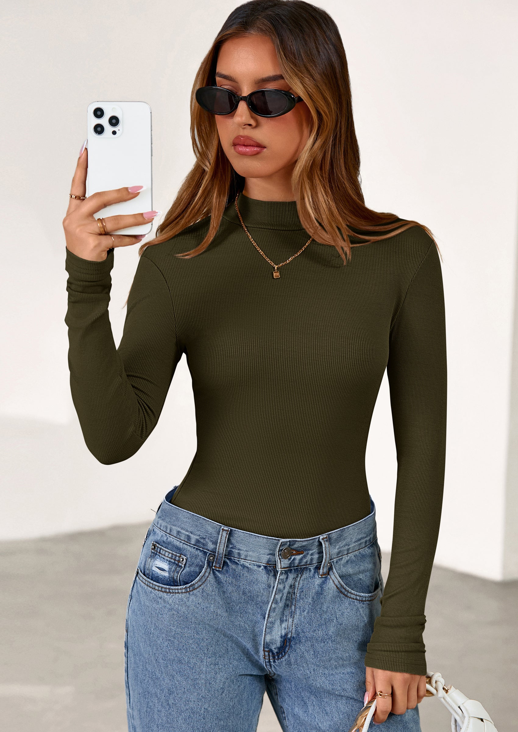 PRETTYGARDEN Women's Turtleneck Long Sleeve Shirts Fall Basic Tees Ribbed Fitted Tops Thermal Layering Knit Top Clothes