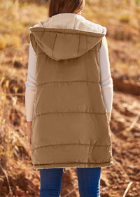 PRETTYGARDEN Womens Fall Reversible Vests Sleeveless Fleece Jacket Zip Up Hoodie Pockets Long Warm Winter Coat Outerwear