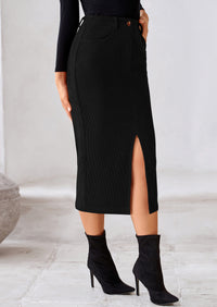 Casual Work High Waisted Long Slit Corduroy Midi Pencil Skirts