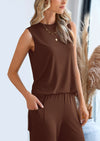 PRETTYGARDEN 2 Piece Set Loose Tank Top Wide Leg Pants Casual Matching Outfits Tracksuit